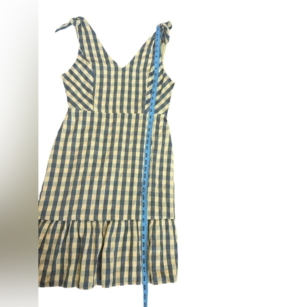 Gilli Yellow & Grey Plaid Knot Shoulder Ruffle Hem Jumper Dress Womens Sz Large - Picture 10 of 10